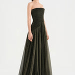 Strapless Collar Silvery Long Evening Dress - 9167C