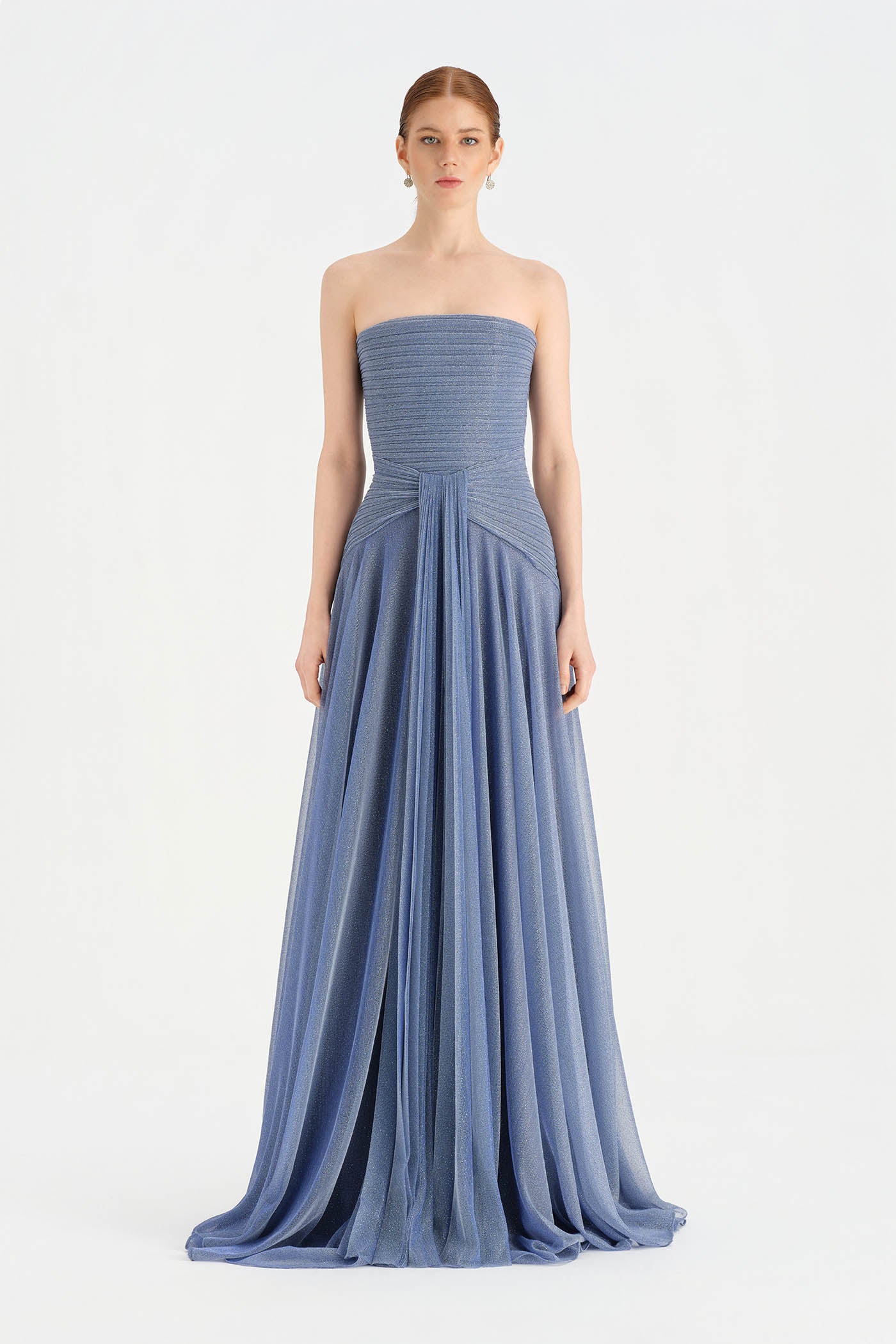 Strapless Collar Silvery Long Evening Dress - 9167C