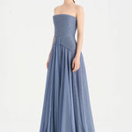 Strapless Collar Silvery Long Evening Dress - 9167C