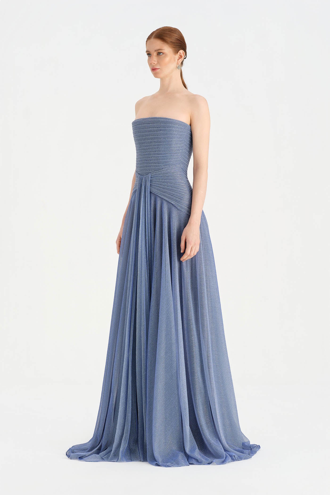 Strapless Collar Silvery Long Evening Dress - 9167C
