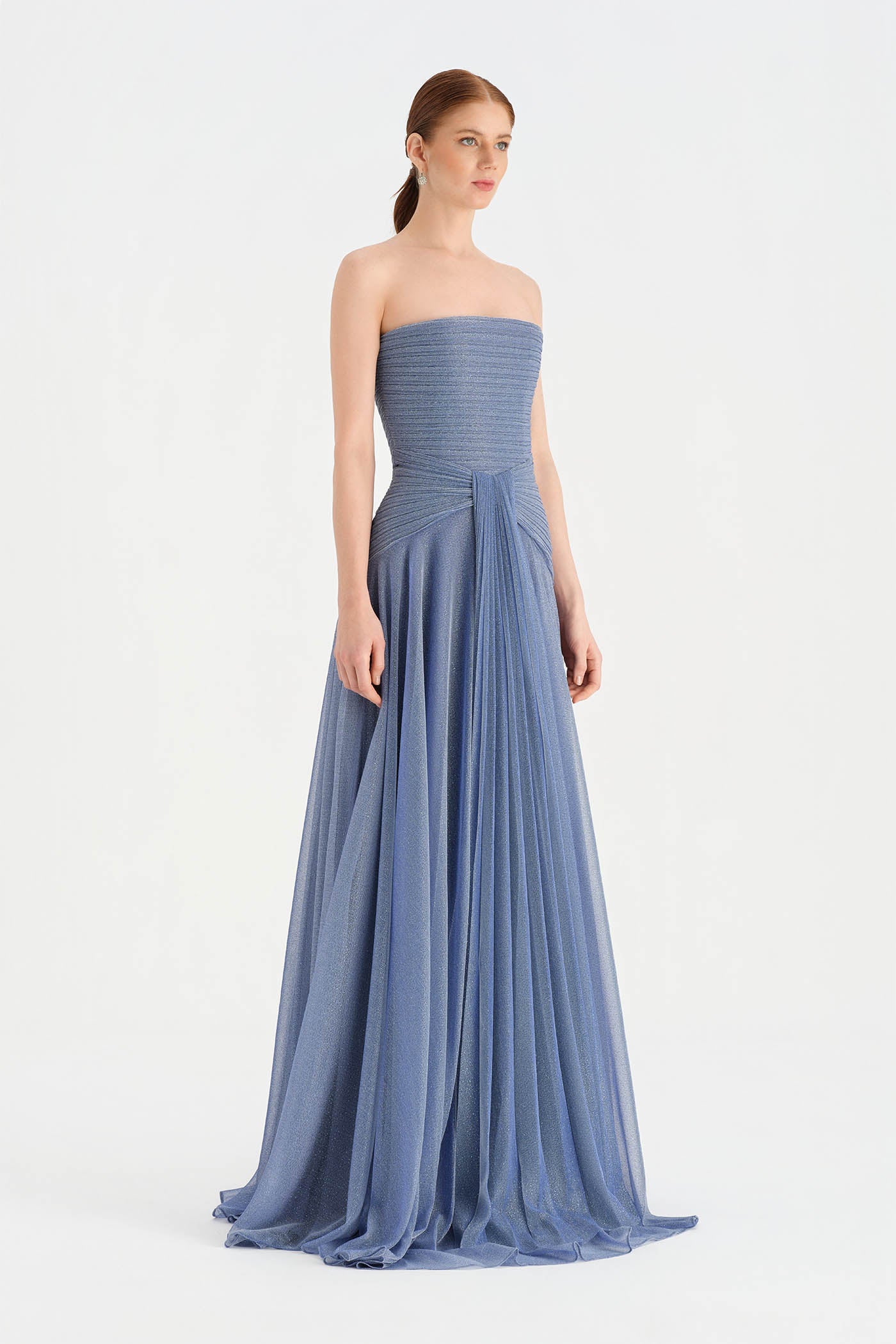 Strapless Collar Silvery Long Evening Dress - 9167C