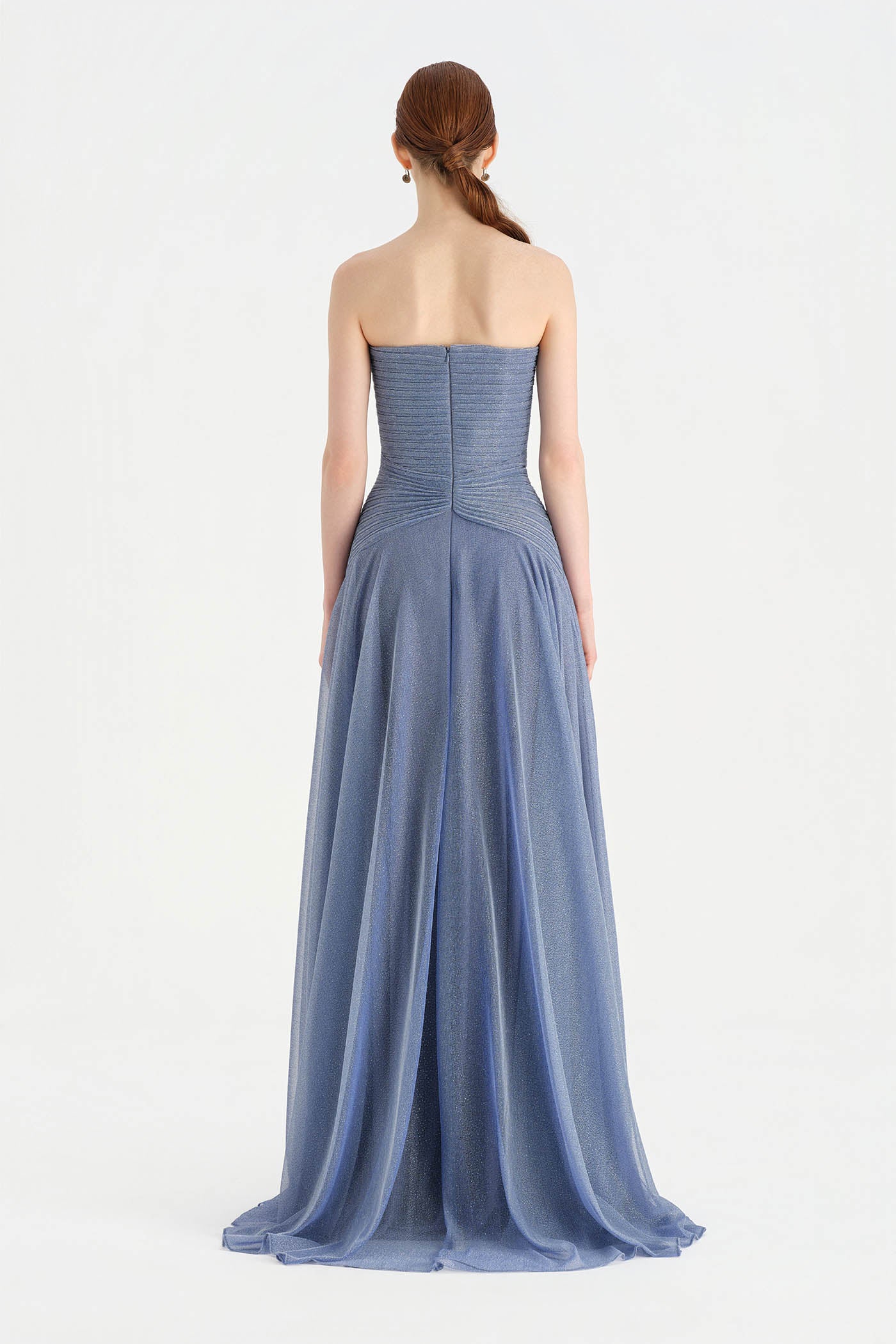 Strapless Collar Silvery Long Evening Dress - 9167C