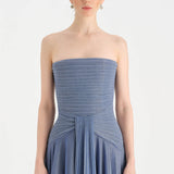 Strapless Collar Silvery Long Evening Dress - 9167C