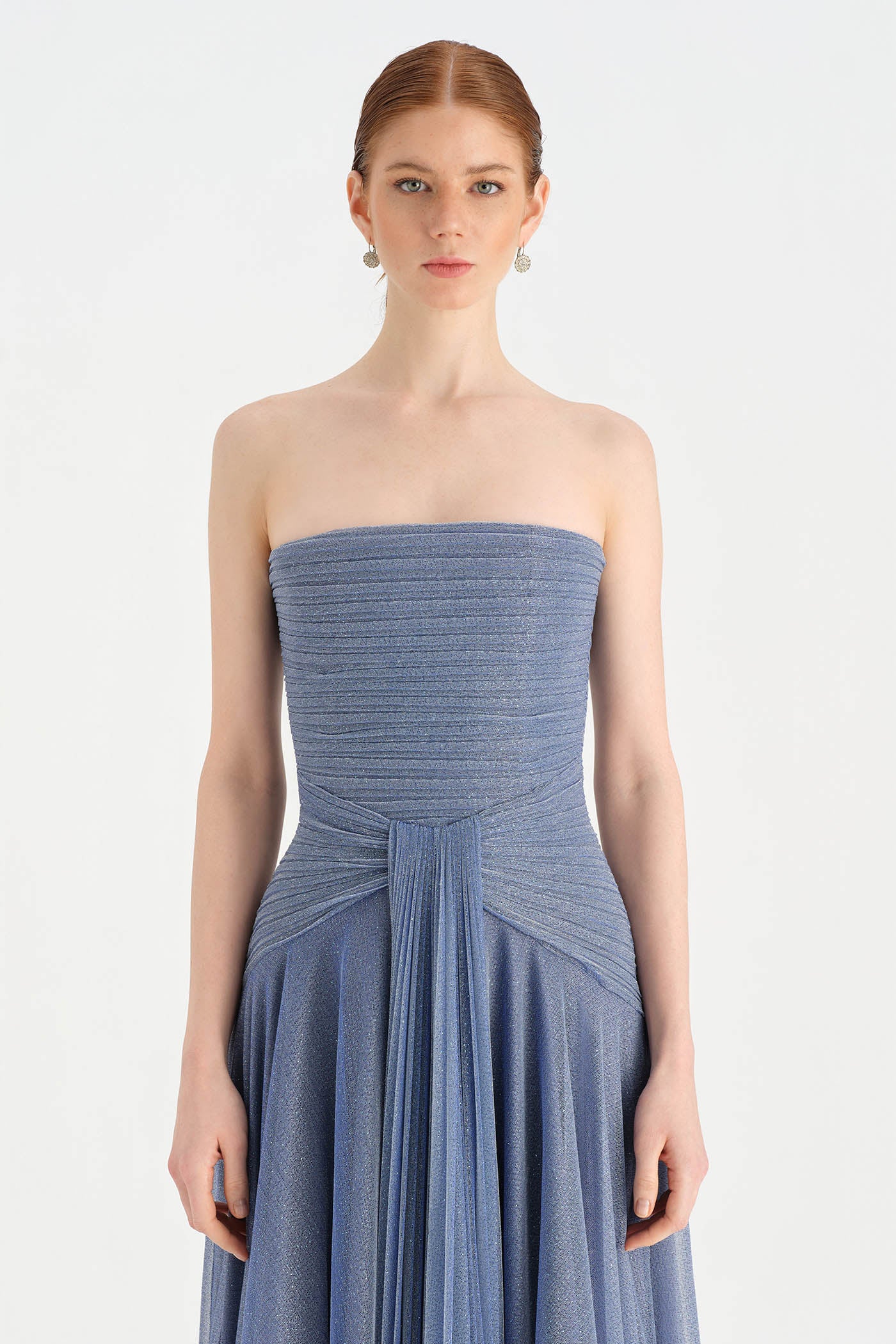 Strapless Collar Silvery Long Evening Dress - 9167C