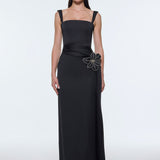 Satin Long Evening Dress with Waist Detailed Straps - 9278C