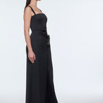 Satin Long Evening Dress with Waist Detailed Straps - 9278C