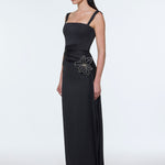 Satin Long Evening Dress with Waist Detailed Straps - 9278C