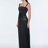 Satin Long Evening Dress with Waist Detailed Straps - 9278C