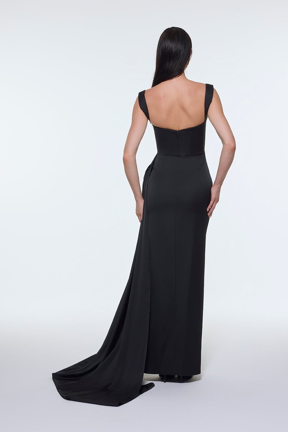 Satin Long Evening Dress with Waist Detailed Straps - 9278C