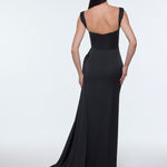 Satin Long Evening Dress with Waist Detailed Straps - 9278C