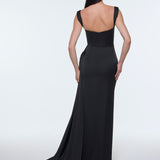 Satin Long Evening Dress with Waist Detailed Straps - 9278C