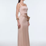 Satin Long Evening Dress with Waist Detailed Straps - 9278C