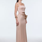 Satin Long Evening Dress with Waist Detailed Straps - 9278C