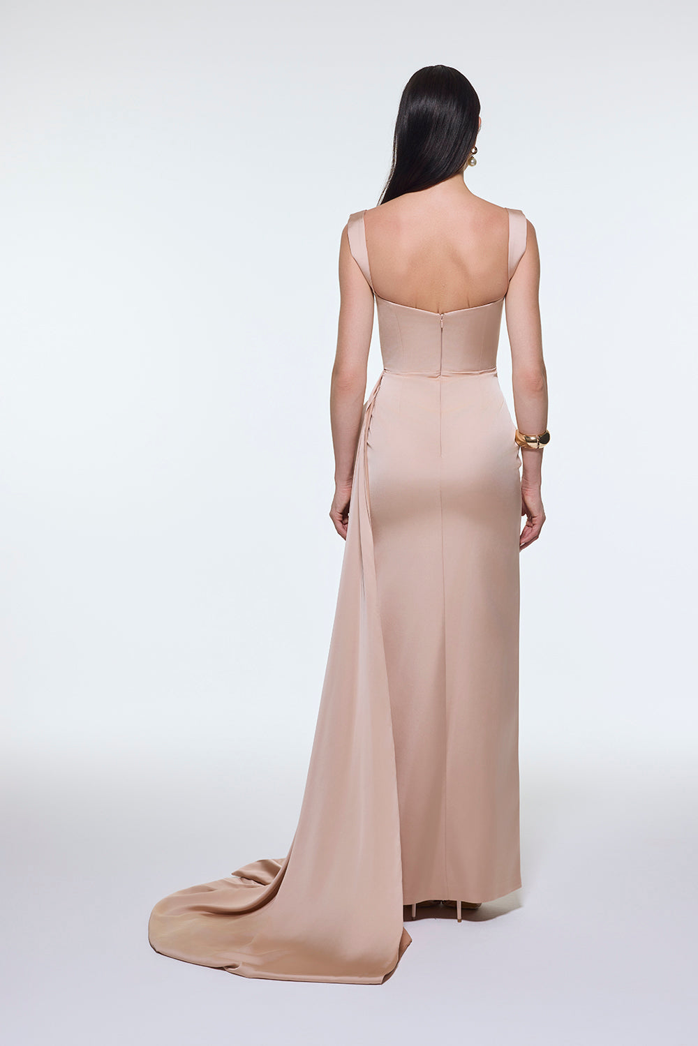 Satin Long Evening Dress with Waist Detailed Straps - 9278C