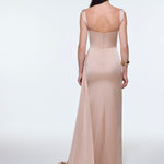 Satin Long Evening Dress with Waist Detailed Straps - 9278C