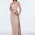Satin Long Evening Dress with Waist Detailed Straps - 9278C