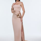 Satin Long Evening Dress with Waist Detailed Straps - 9278C