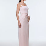 Satin Long Evening Dress with Waist Detailed Straps - 9278C