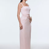 Satin Long Evening Dress with Waist Detailed Straps - 9278C