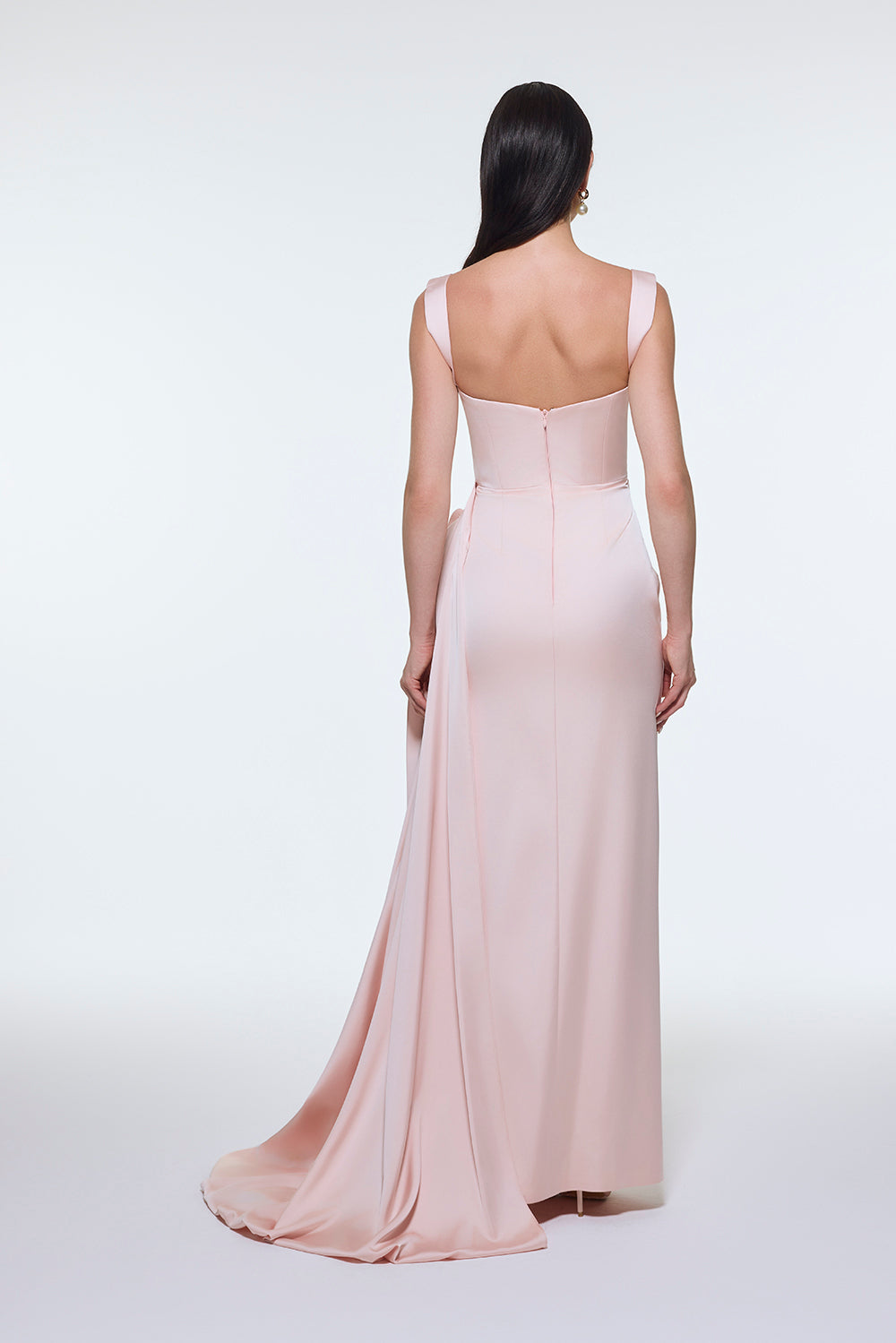 Satin Long Evening Dress with Waist Detailed Straps - 9278C
