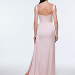 Satin Long Evening Dress with Waist Detailed Straps - 9278C