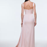 Satin Long Evening Dress with Waist Detailed Straps - 9278C