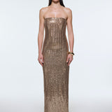 Strapless Neckline Slit Sequin Long Evening Dress - 9293C