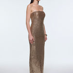Strapless Neckline Slit Sequin Long Evening Dress - 9293C