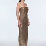 Strapless Neckline Slit Sequin Long Evening Dress - 9293C