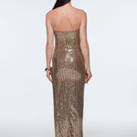 Strapless Neckline Slit Sequin Long Evening Dress - 9293C