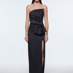 Strapless Collar Slit Satin Long Evening Dress - 9281C