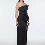 Strapless Collar Slit Satin Long Evening Dress - 9281C