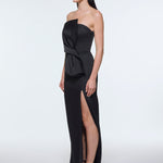 Strapless Collar Slit Satin Long Evening Dress - 9281C
