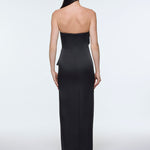 Strapless Collar Slit Satin Long Evening Dress - 9281C