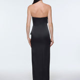 Strapless Collar Slit Satin Long Evening Dress - 9281C