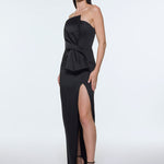 Strapless Collar Slit Satin Long Evening Dress - 9281C
