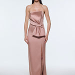 Strapless Collar Slit Satin Long Evening Dress - 9281C