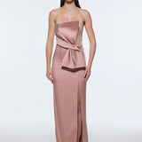 Strapless Collar Slit Satin Long Evening Dress - 9281C