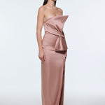 Strapless Collar Slit Satin Long Evening Dress - 9281C