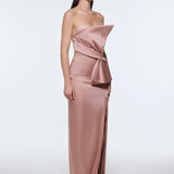 Strapless Collar Slit Satin Long Evening Dress - 9281C