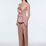 Strapless Collar Slit Satin Long Evening Dress - 9281C