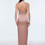 Strapless Collar Slit Satin Long Evening Dress - 9281C