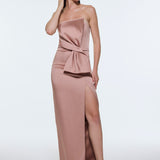Strapless Collar Slit Satin Long Evening Dress - 9281C