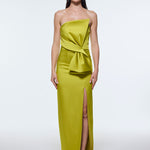 Strapless Collar Slit Satin Long Evening Dress - 9281C