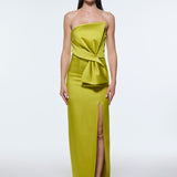 Strapless Collar Slit Satin Long Evening Dress - 9281C