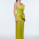 Strapless Collar Slit Satin Long Evening Dress - 9281C