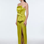 Strapless Collar Slit Satin Long Evening Dress - 9281C