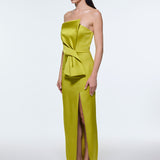 Strapless Collar Slit Satin Long Evening Dress - 9281C