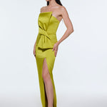 Strapless Collar Slit Satin Long Evening Dress - 9281C