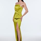 Strapless Collar Slit Satin Long Evening Dress - 9281C